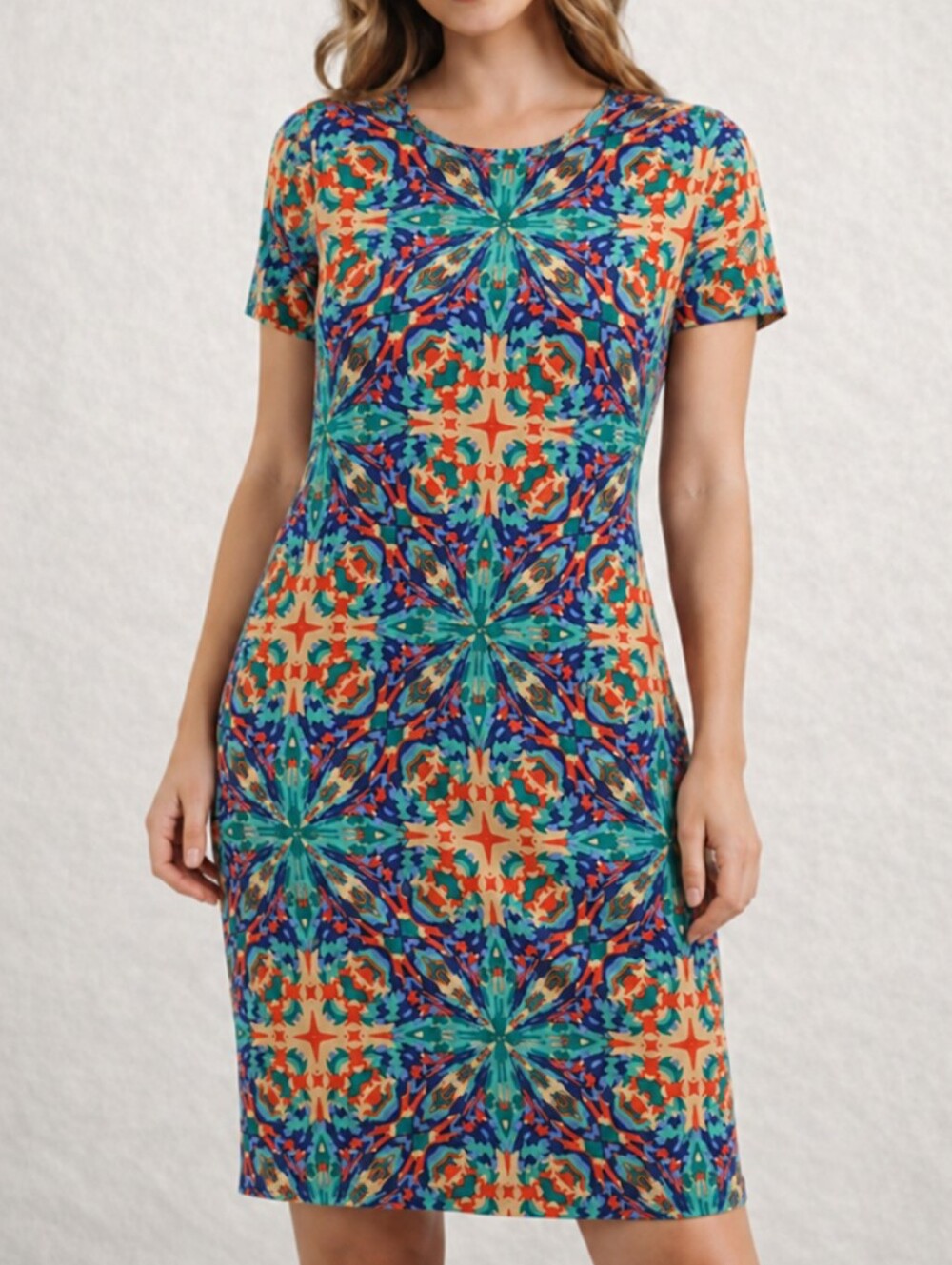 LuLaRoe Julia Dress Size L Kaleidoscope Geometric Print Short Sleeve Midi